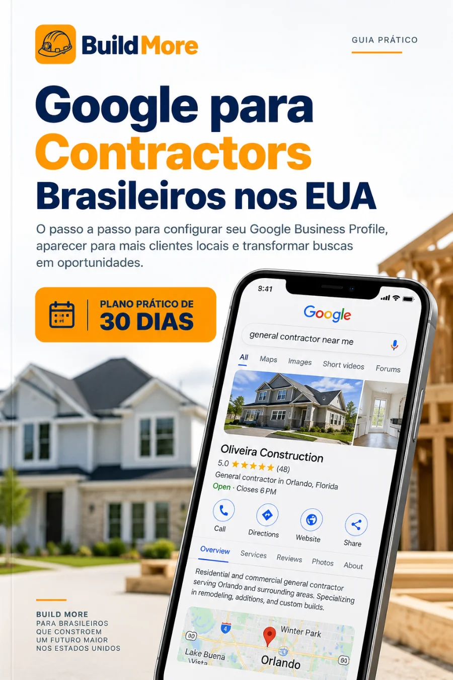 Capa do guia gratuito Build More sobre Google Business Profile para empresários brasileiros nos EUA